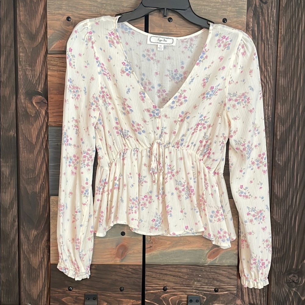 Hippie Rose Cream Smocked Peplum Blouse